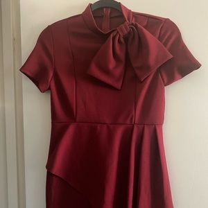 Short Sleeve Midi Dress Peplum w/Bow